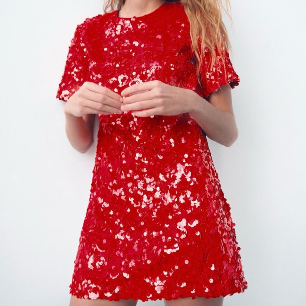 Red sequence dress like new zara